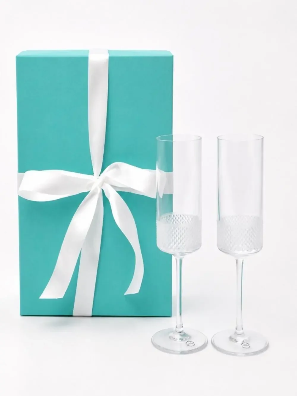 NEW Tiffany & Co. Diamond Point Crystal Champagne Glasses Flutes RARE Gift Box